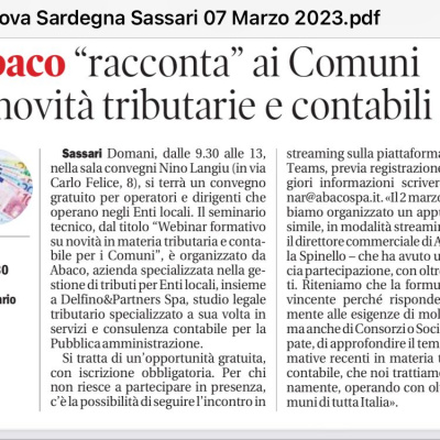 Nuova Sardegna webinar Sassari ritaglio-stampa 07marzo2023